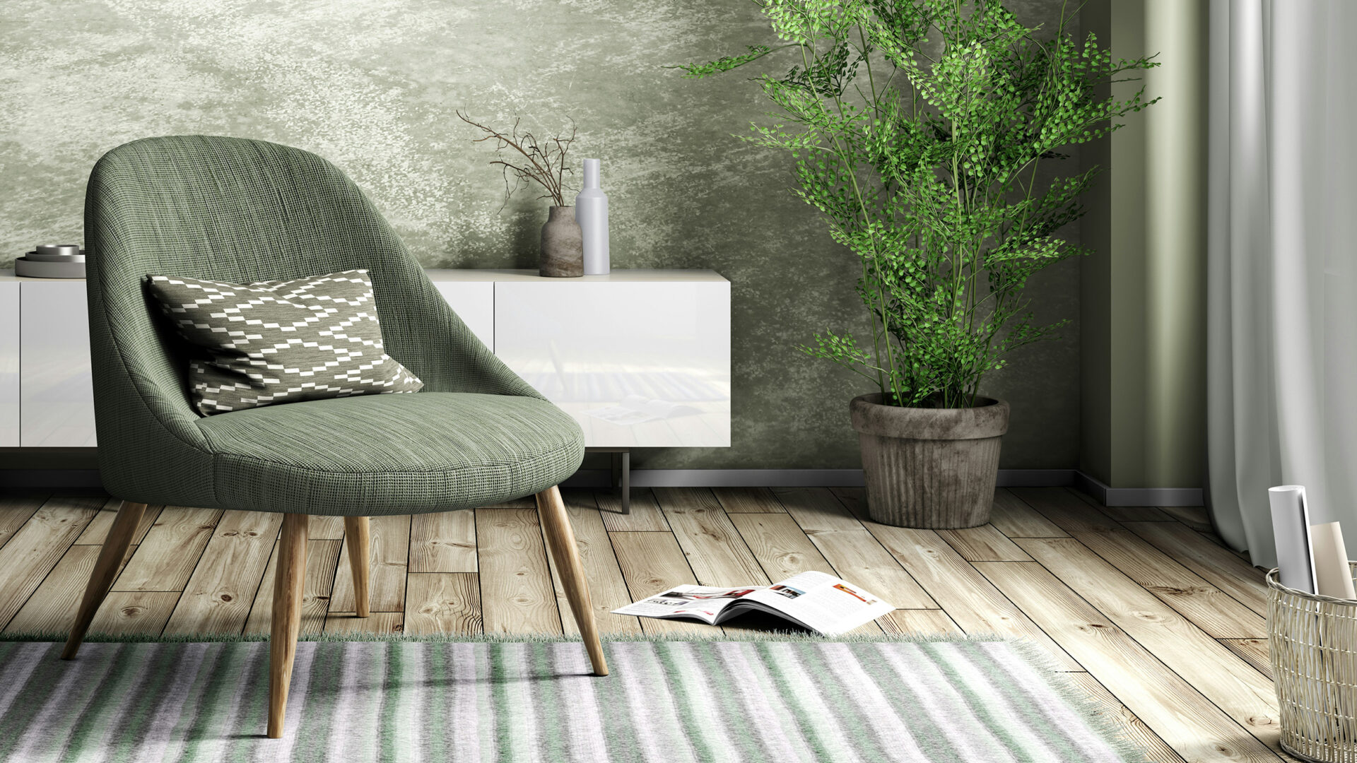 relaxing, green living room